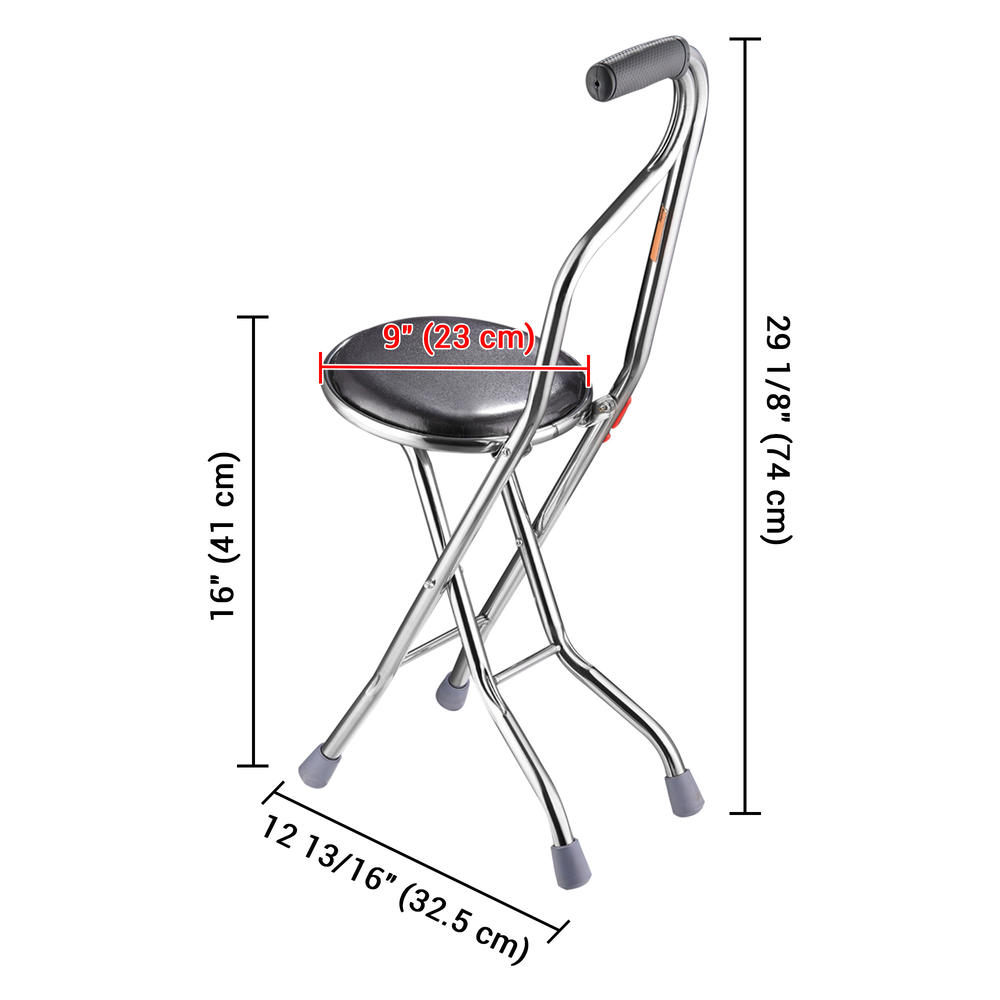 Yescom Medical Folding Walking Stick Seat Four Legged Portable Travel Hiking Cane Chair Stool