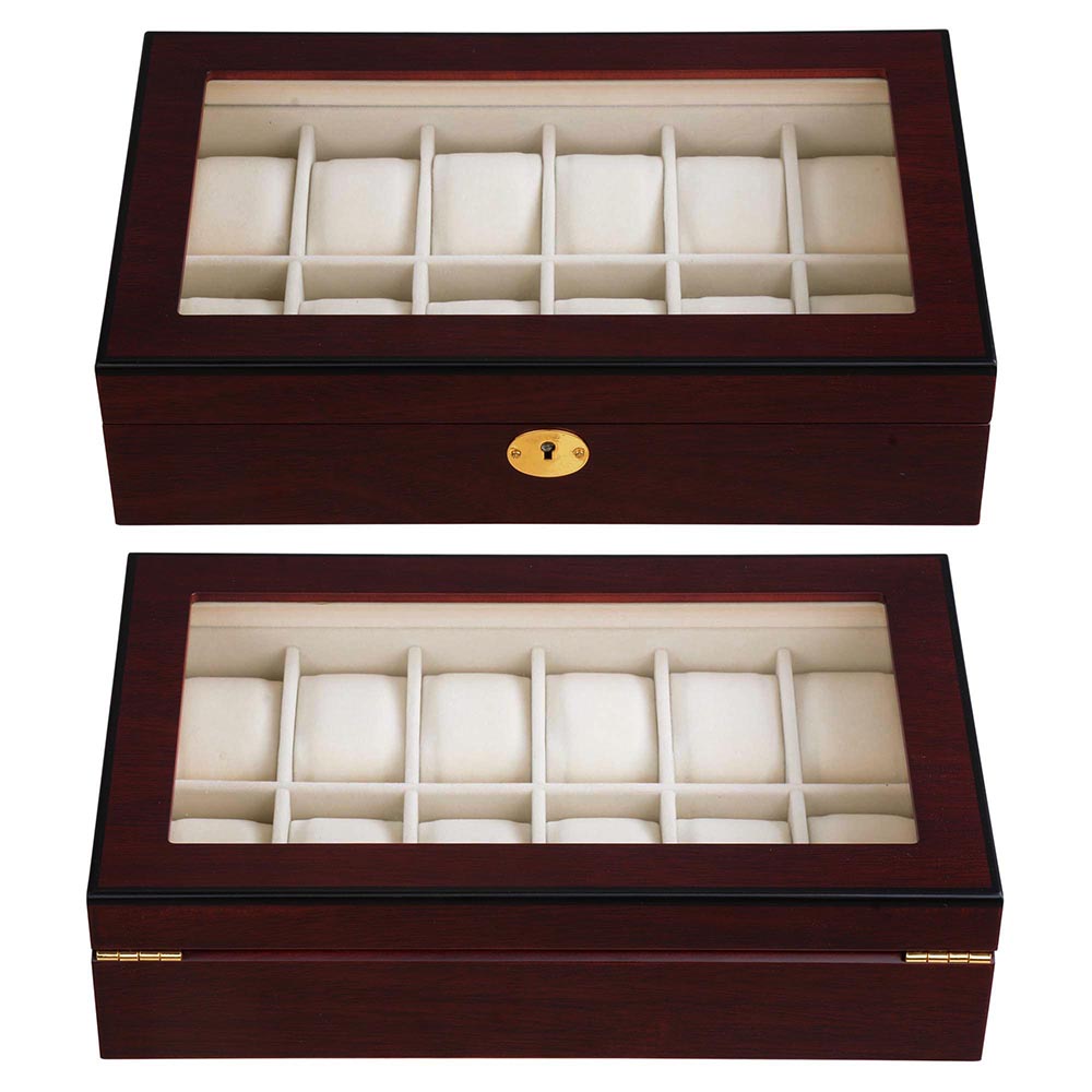 Yescom 12 Slots Watch Box Display Case Organizer Glass Top Jewelry Storage Gift Rose Wood