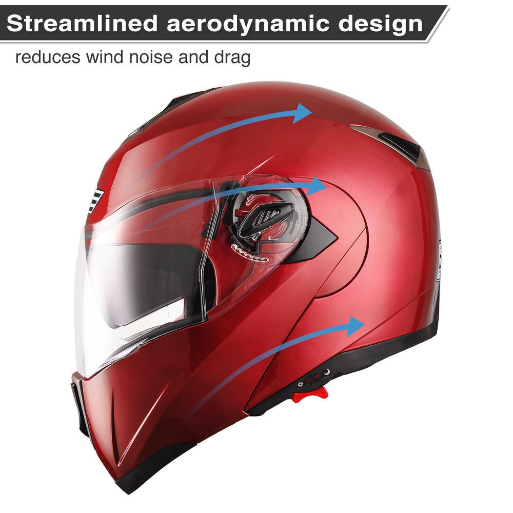 AHR RUN-M Full Face Flip up Modular Motorcycle Helmet DOT Approved Dual Visor Motocross Red L