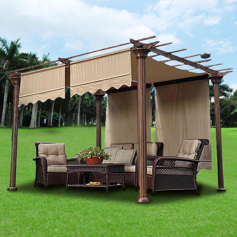 Yescom 2 Pcs 15.5x4 Ft Pergola Canopy Cover Replacement with Valance Outdoor Garden Tan
