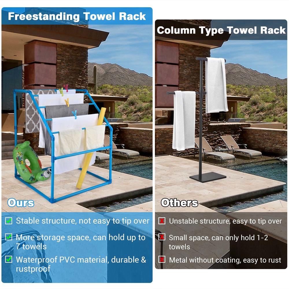 Yescom Outdoor Pool Towel Rack 7 Bar Freestanding Poolside Storage Organizer