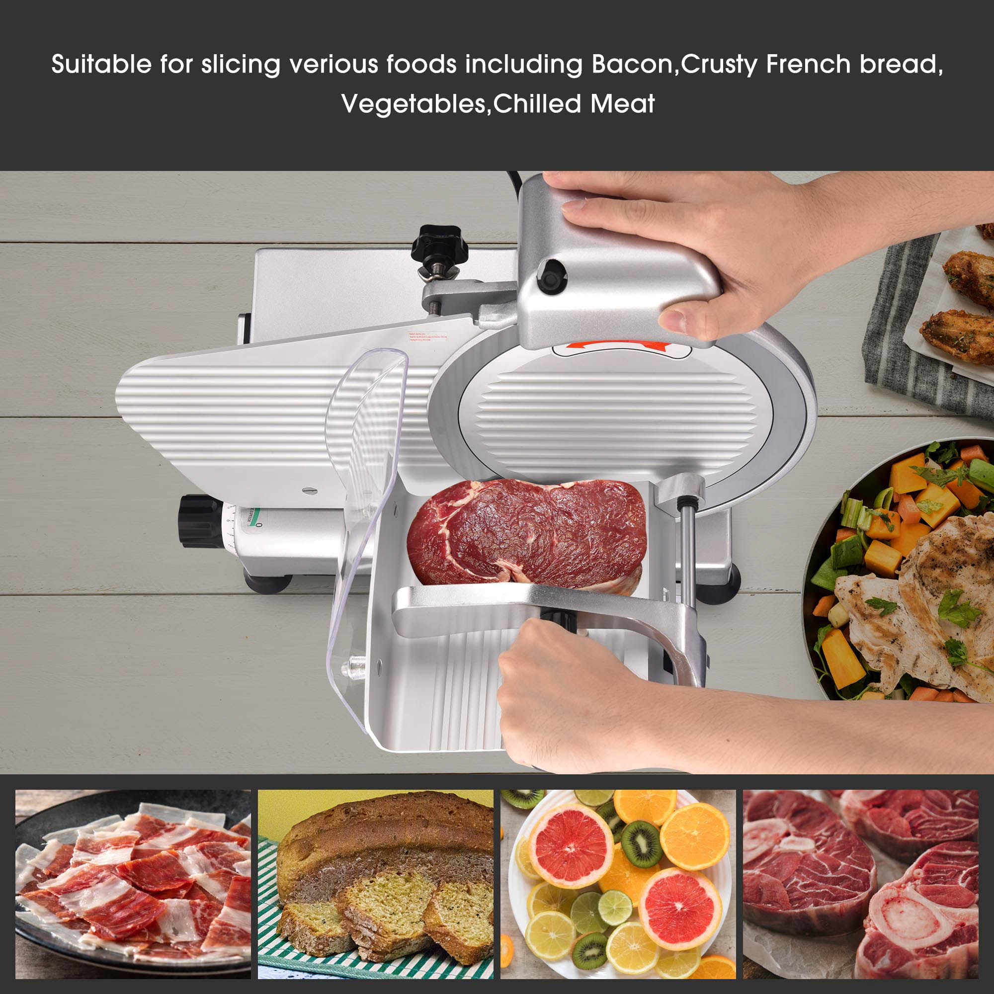 Yescom 10" Blade Commercial Meat Slicer Deli Food Cheese Veggies Kitchen Restaurant 240w 530RPM