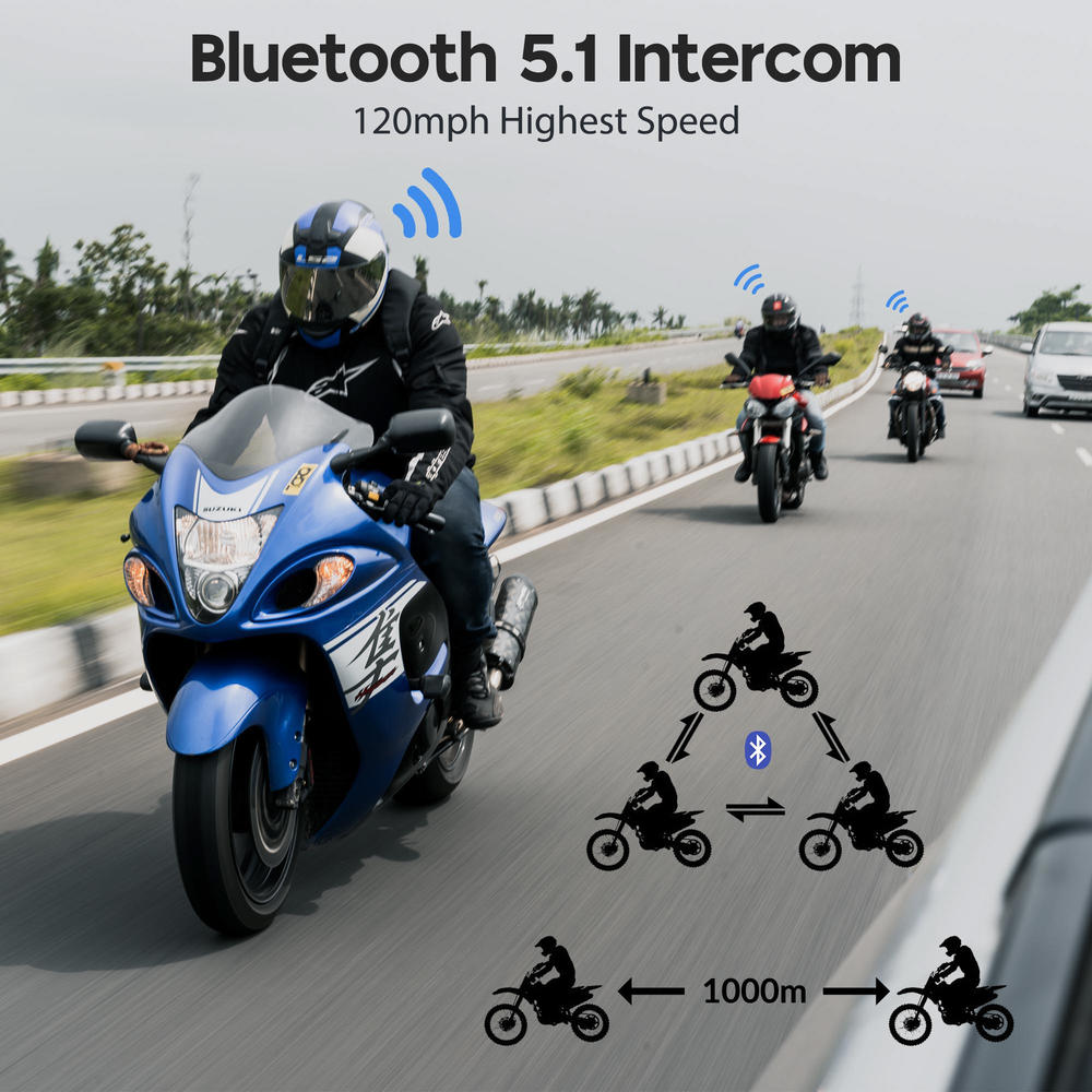 AHR HY-01S Motorcycle Bluetooth 5.1 Helmet Headset Intercom FM Headphone 2 Pack