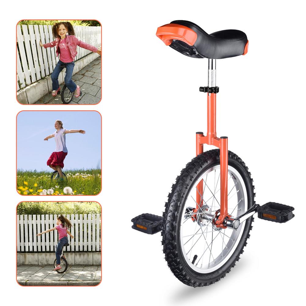 Yescom 16 In Wheel Outdoor Unicycle Adjustable Seat Exercise Bicycle Balance Training for Adults Teenagers Kids, Orange