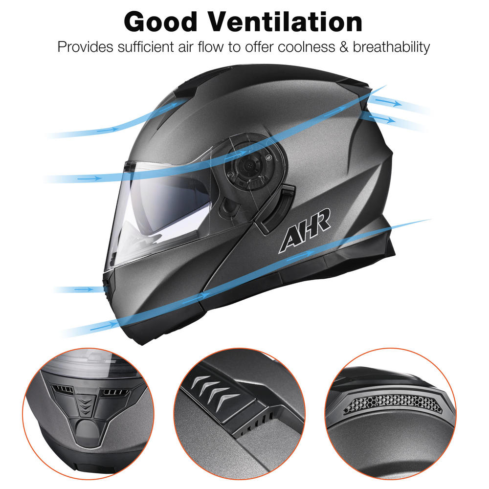 AHR Motorcycle Flip up Full Face Helmet Bluetooth 5.0 Headset DOT Approved S