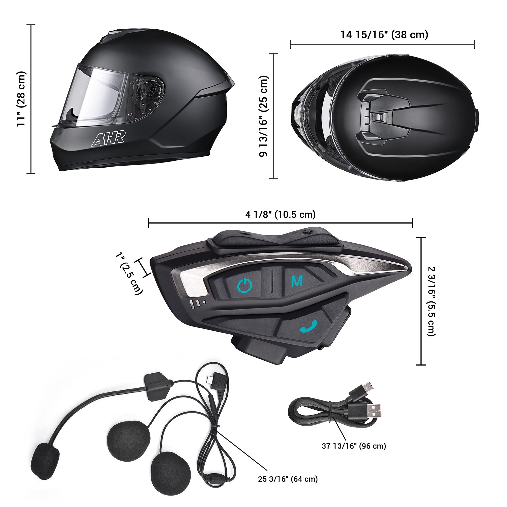 AHR DOT Motorcycle Helmet Bluetooth 5.2 Headset Intercom Full Face Off Road S