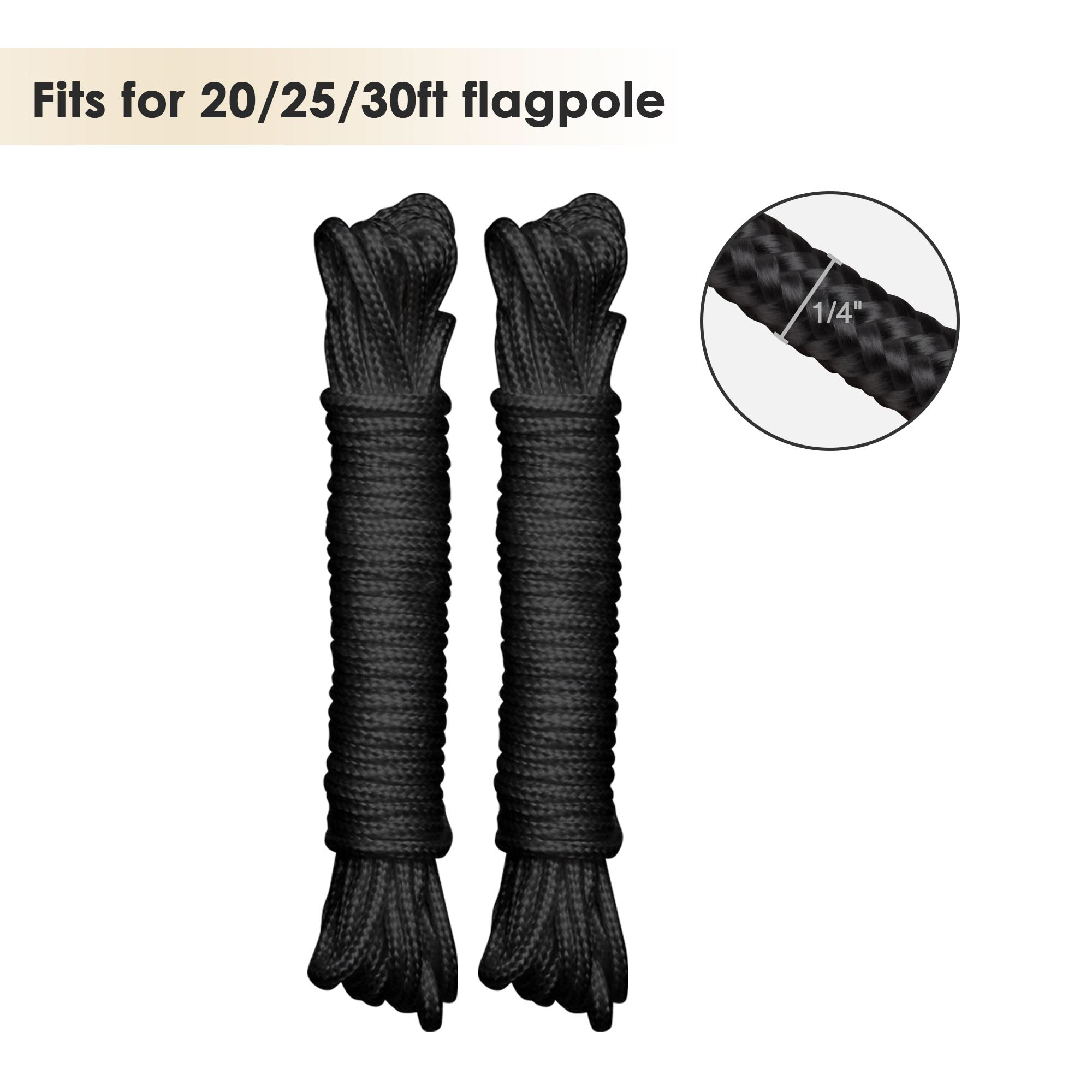 YesHom Flag Pole Parts Repair Kit Black Eagle Cleat Clip Truck Pulley Rope 20 25 30 Ft for 2" Diameter Flag Pole