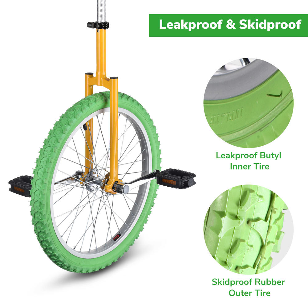 Yescom 20 In Wheel Outdoor Unicycle Leakproof Butyl Tire Circus Bike Balance Training for Adults Teenagers Kids, Yellow & Green