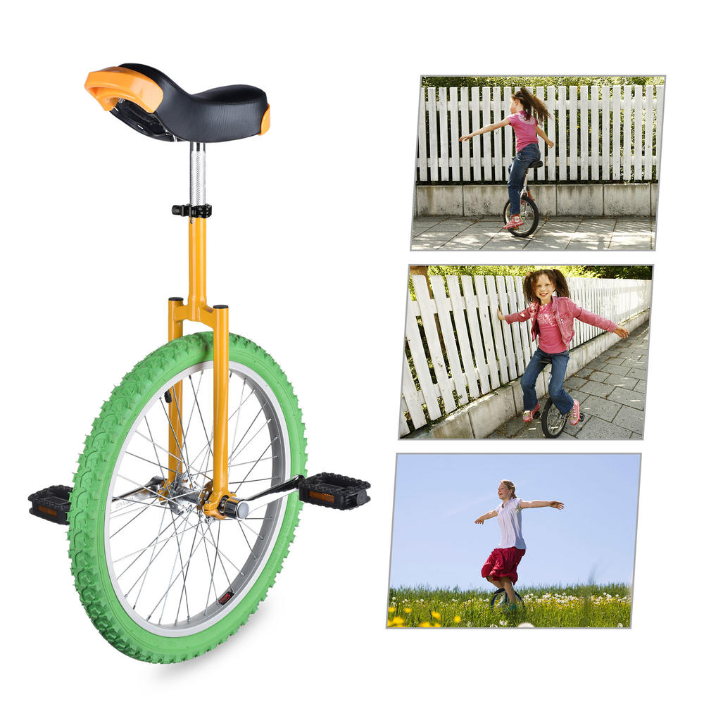 Yescom 20 In Wheel Outdoor Unicycle Leakproof Butyl Tire Circus Bike Balance Training for Adults Teenagers Kids, Yellow & Green