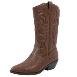Soda Women's Faux Leather Cowboy Mid Block Heel Boots