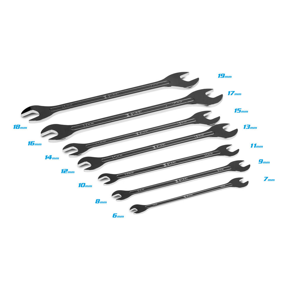 Capri Tools Super-Thin Open End Wrench Set, Metric, 6 to 19 mm, 7-Piece