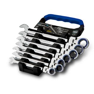 Capri Tools Flex Head Ratcheting Wrench Set True 100 Tooth 3 6 Degree Swing Arc 10 To 19 Mm Metric 7 Piece