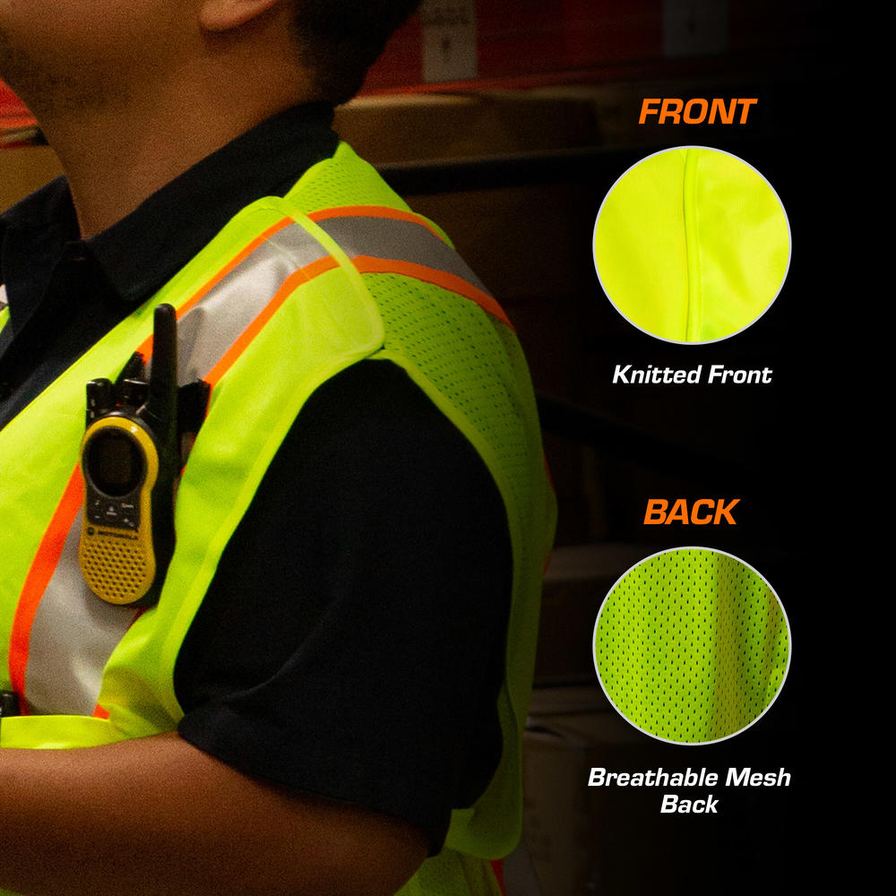 TR Industrial 5-Point Breakaway High Visibility Safety Vest, Type R Class 2, Size L, 5-Pack
