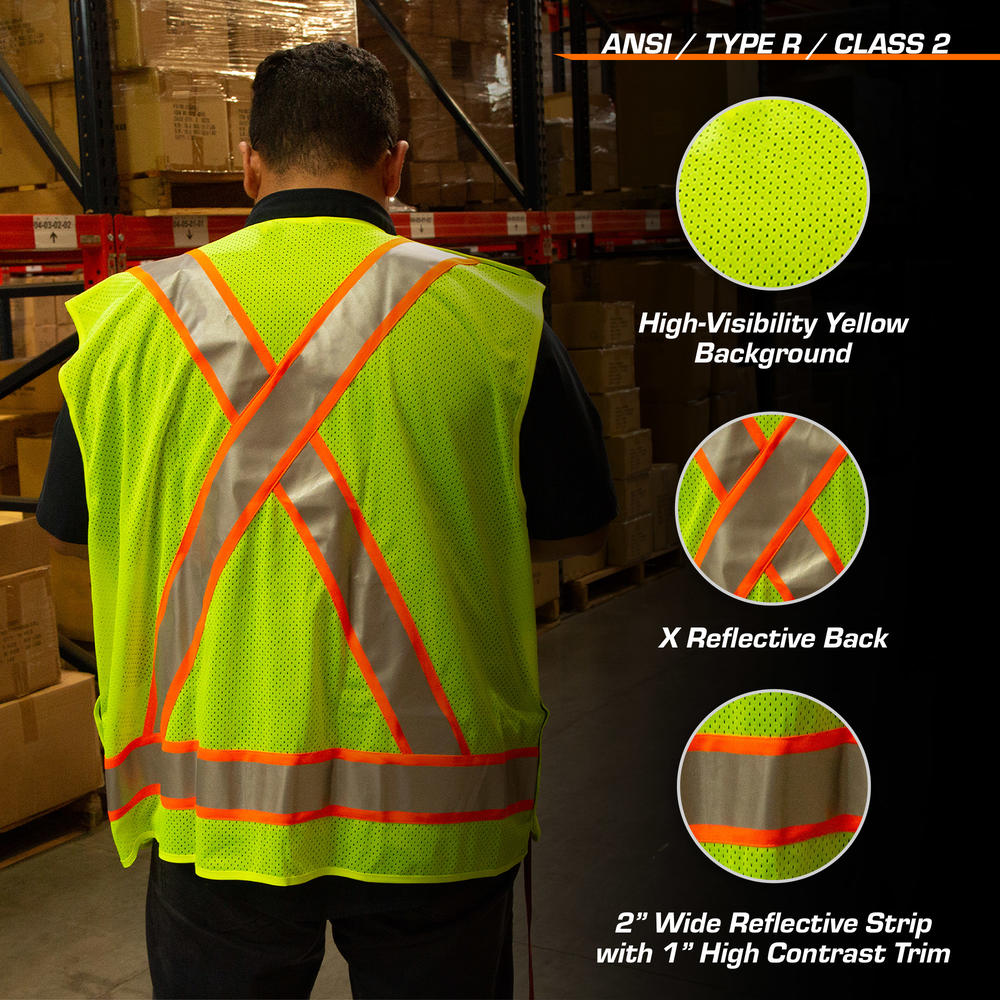 TR Industrial 5-Point Breakaway High Visibility Safety Vest, Type R Class 2, Size M, 5-Pack