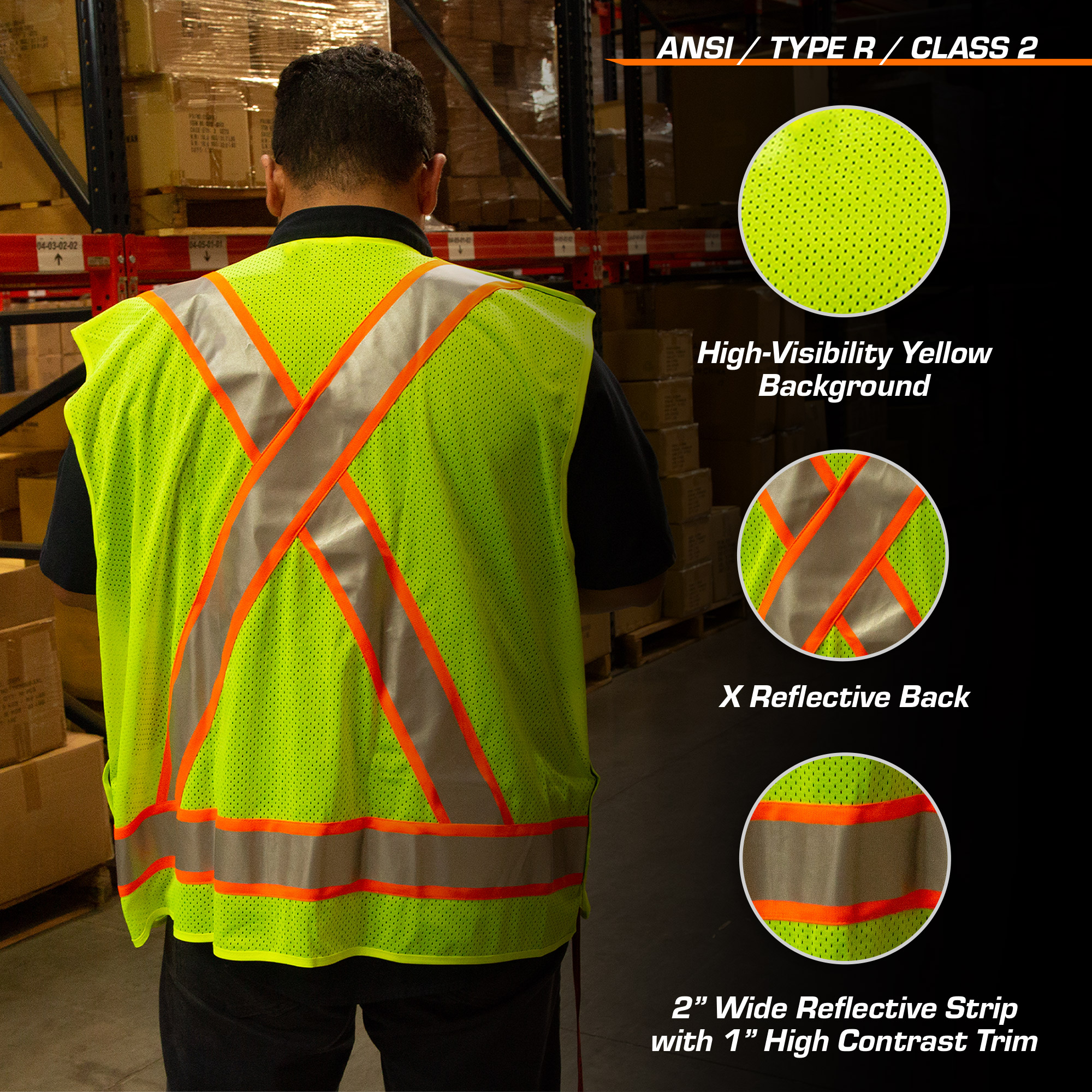 TR Industrial 5-Point Breakaway High Visibility Safety Vest, Type R Class 2, Size XL, 5-Pack
