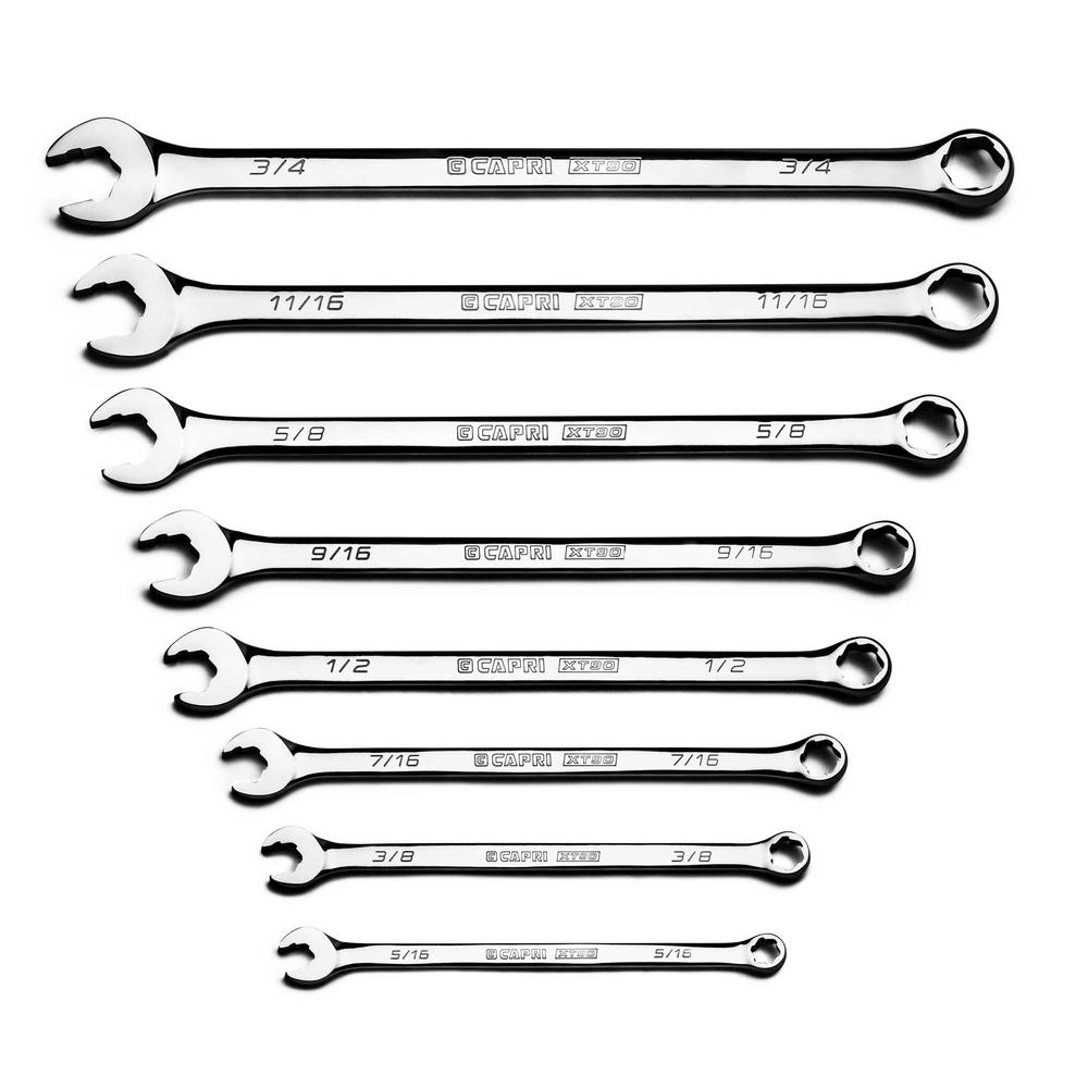 Capri Tools WaveDrive Pro Combination Wrench Set for Regular and Rounded Bolts, 5/16 to 3/4 in., SAE, 8-Piece with Pouch