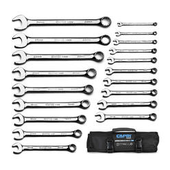 Capri Tools MaxChrome Combination Wrench Set, 6 to 24 mm, 19-Piece with Heavy-Duty Canvas Pouch