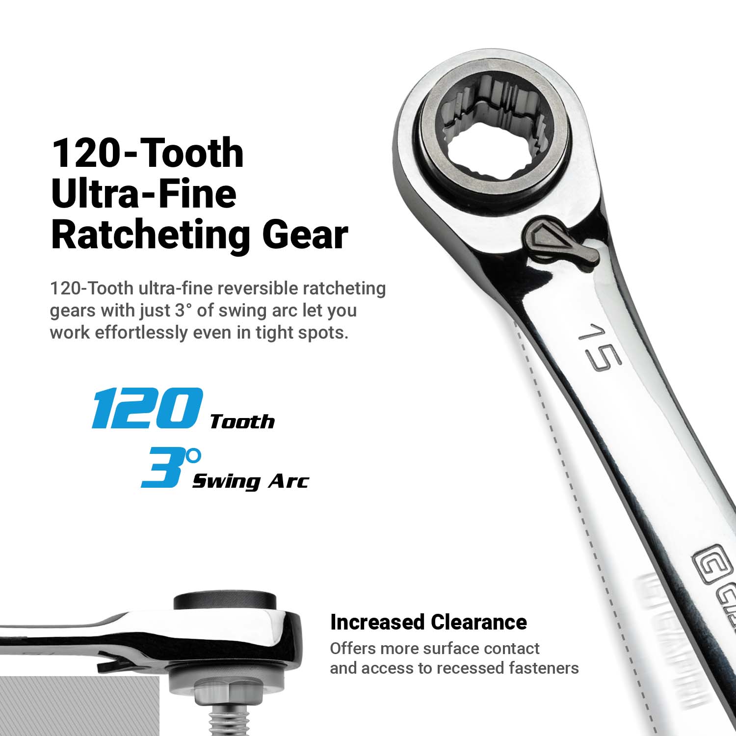 Capri Tools 4-in-1 120-Tooth Box End Reversible Ratcheting Wrench, 8, 10, 12, 13 mm, Metric