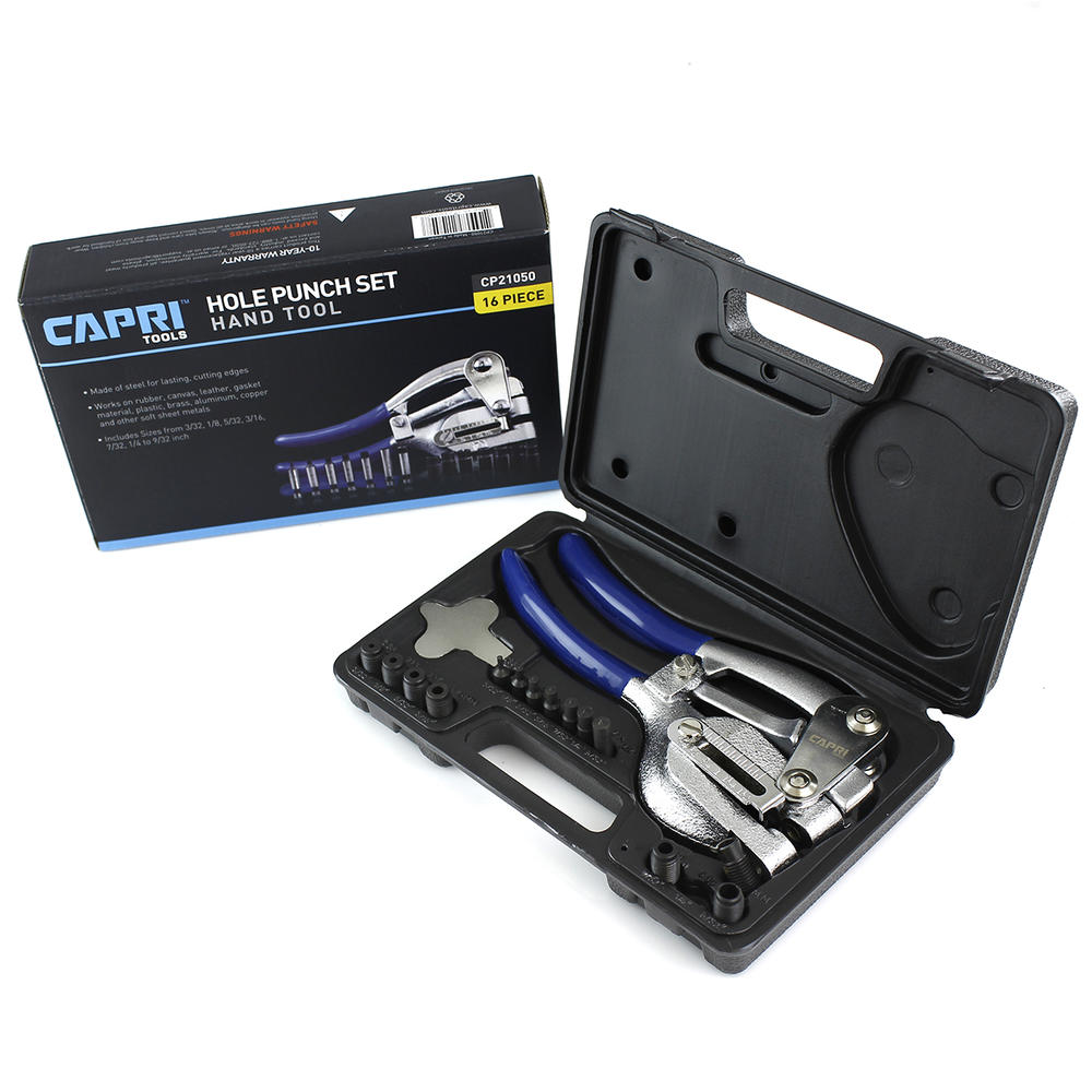Capri Tools Metal Hole Punch Set with Puncher 16-Piece