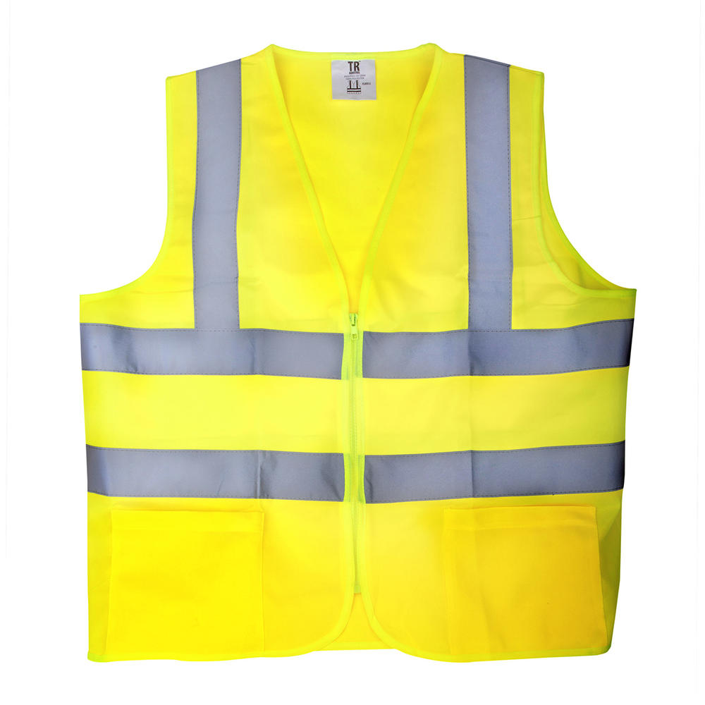TR Industrial Neon Yellow Front Zipper Knitted Safety Vest- Size X-Large- Pack of 5