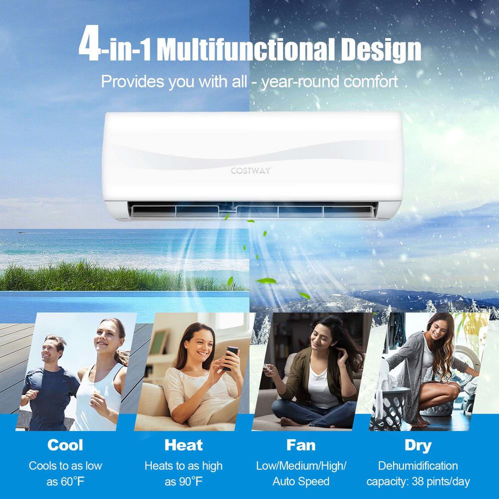 Costway 9000 BTU Split Air Conditioner & Heater Wall Mount AC Unit with Remote Control