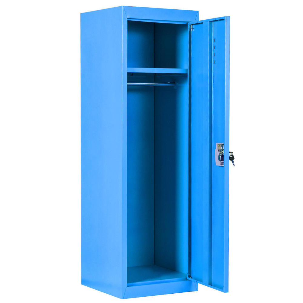 Costway 48'' Kid Locker Safe Storage Children Single Tier Metal Lockers Lock And Key Blue