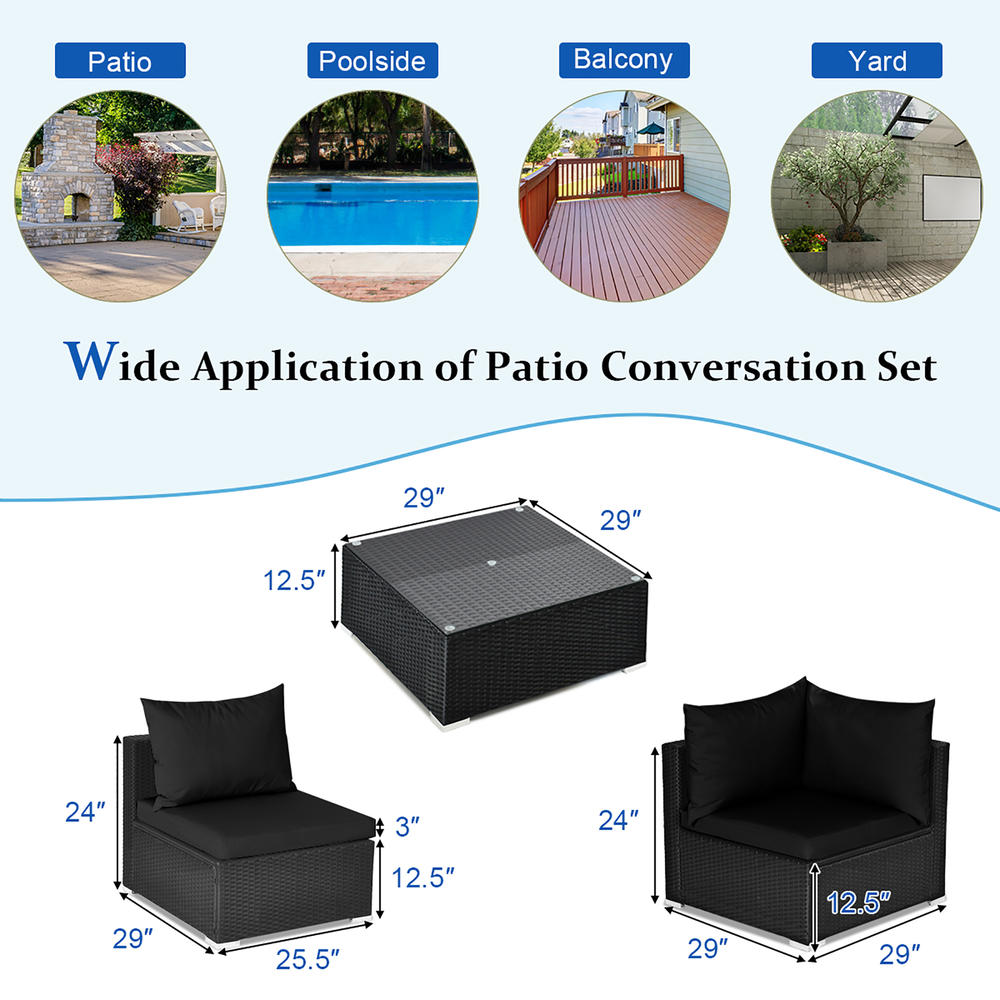 Costway 7PCS Patio Rattan Sofa Set Sectional Conversation Furniture Set Garden Black