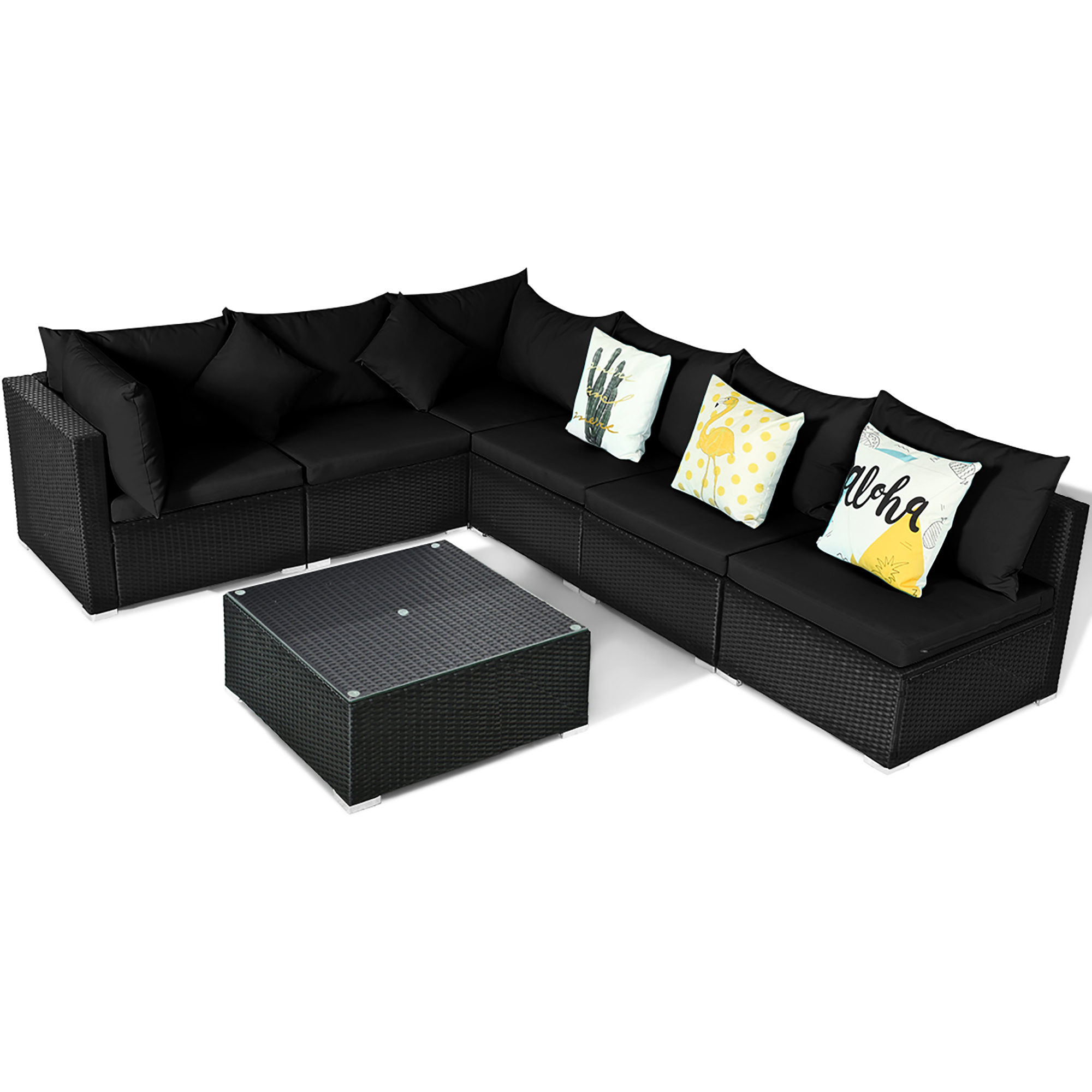 Costway 7PCS Patio Rattan Sofa Set Sectional Conversation Furniture Set Garden Black
