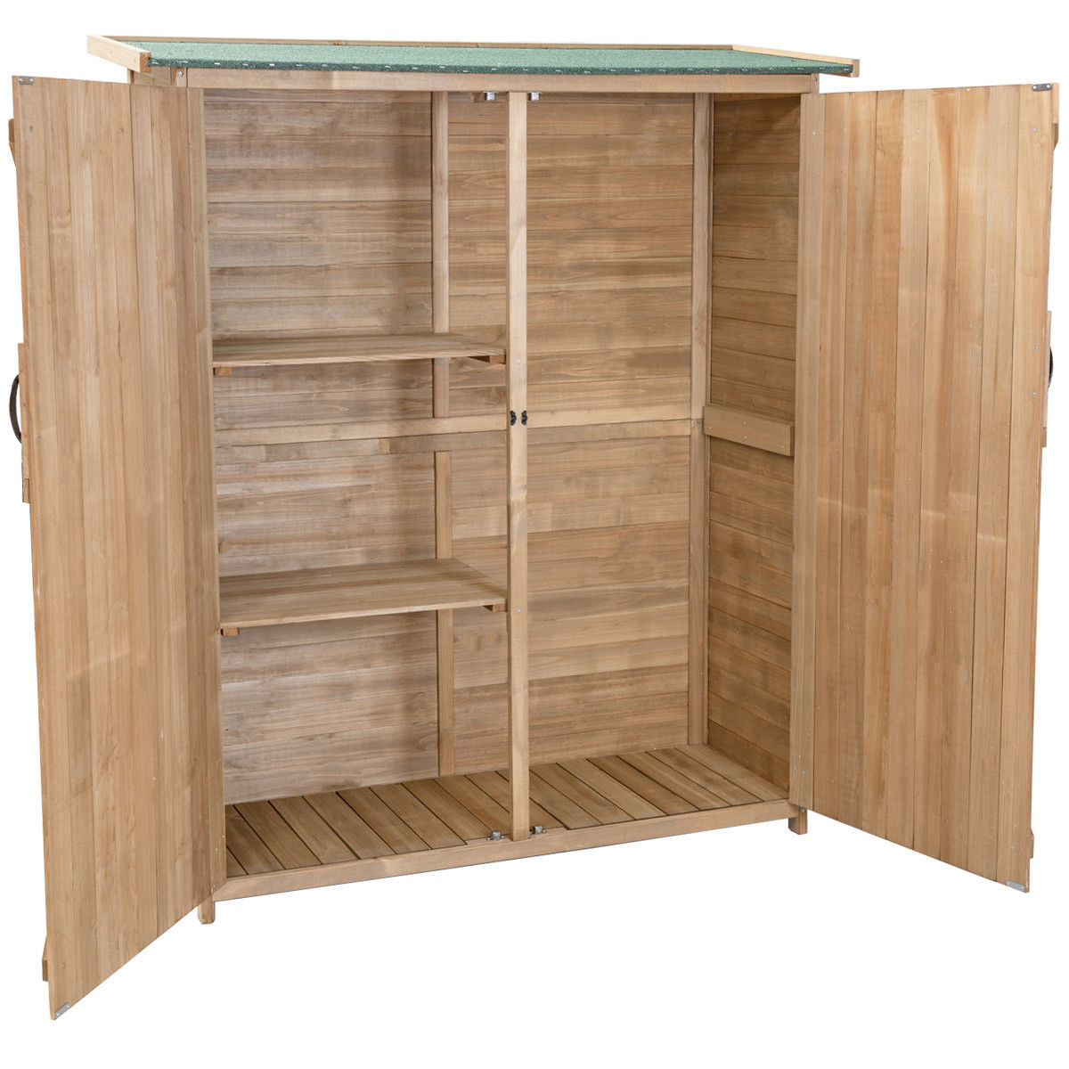 Costway Garden Outdoor Wooden Storage Shed Cabinet Double Doors Fir Wood Lockers