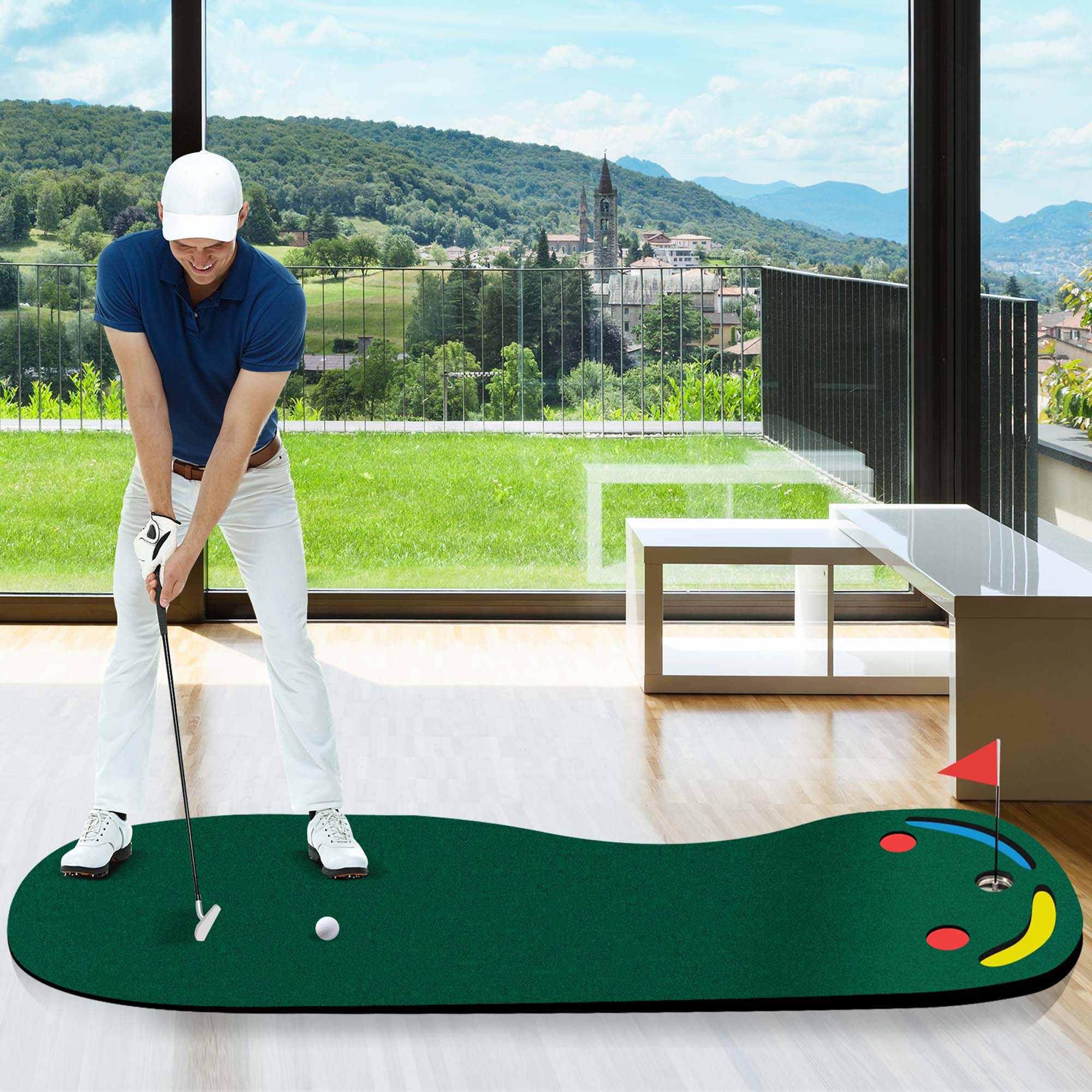 Costway 9.8FT X 3FT Par 3 Holes Golf Putting Green Mat Set for Indoor & Outdoor Practice