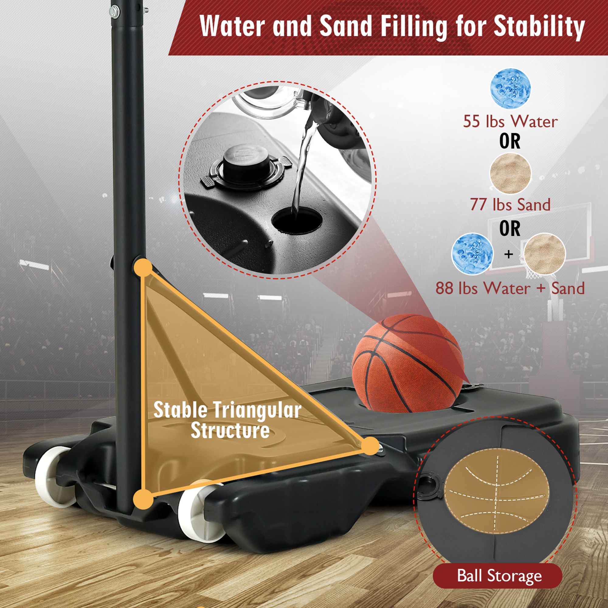 Costway Kids Basketball Hoop Portable Backboard System with Adjustable Height Ball Storage