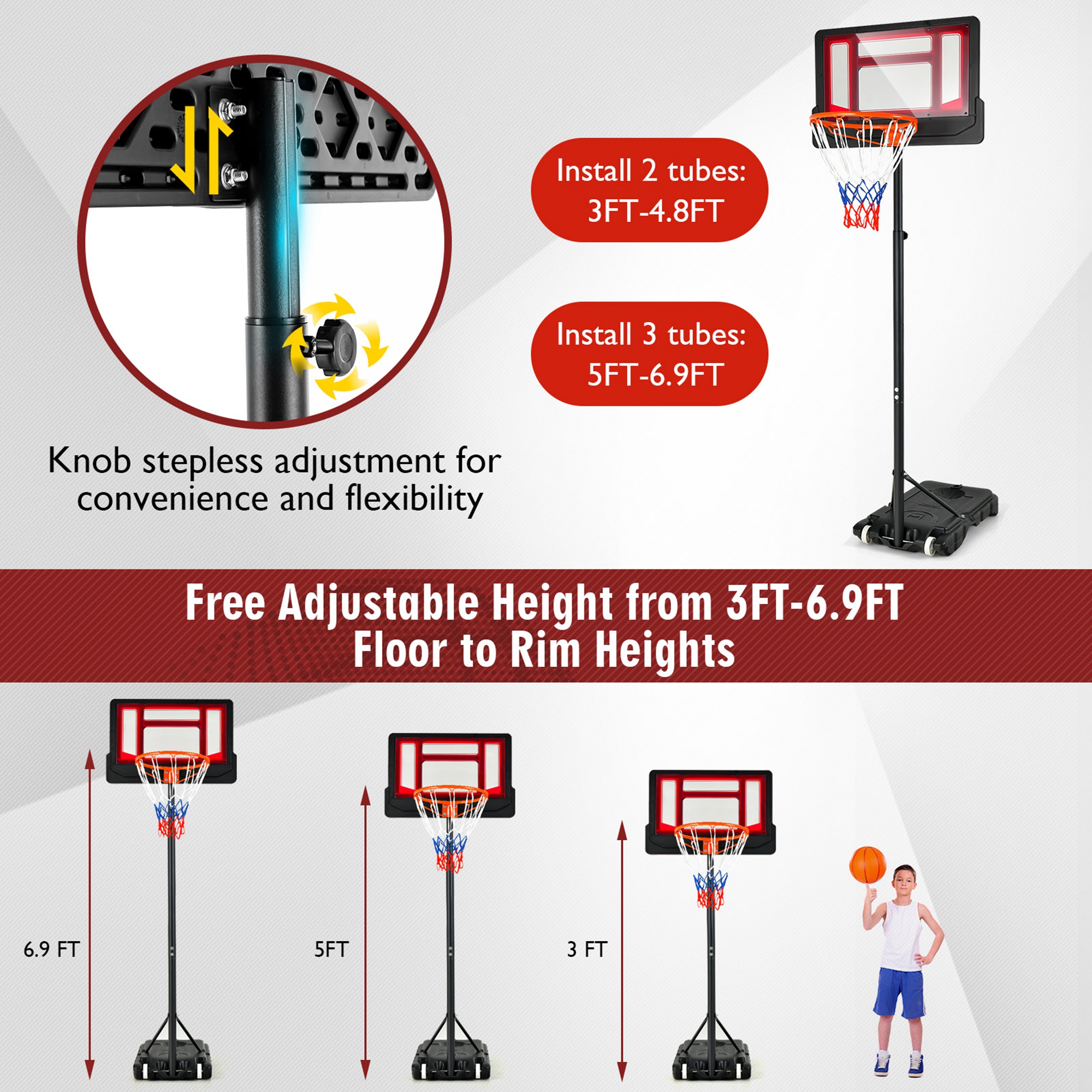 Costway Kids Basketball Hoop Portable Backboard System with Adjustable Height Ball Storage