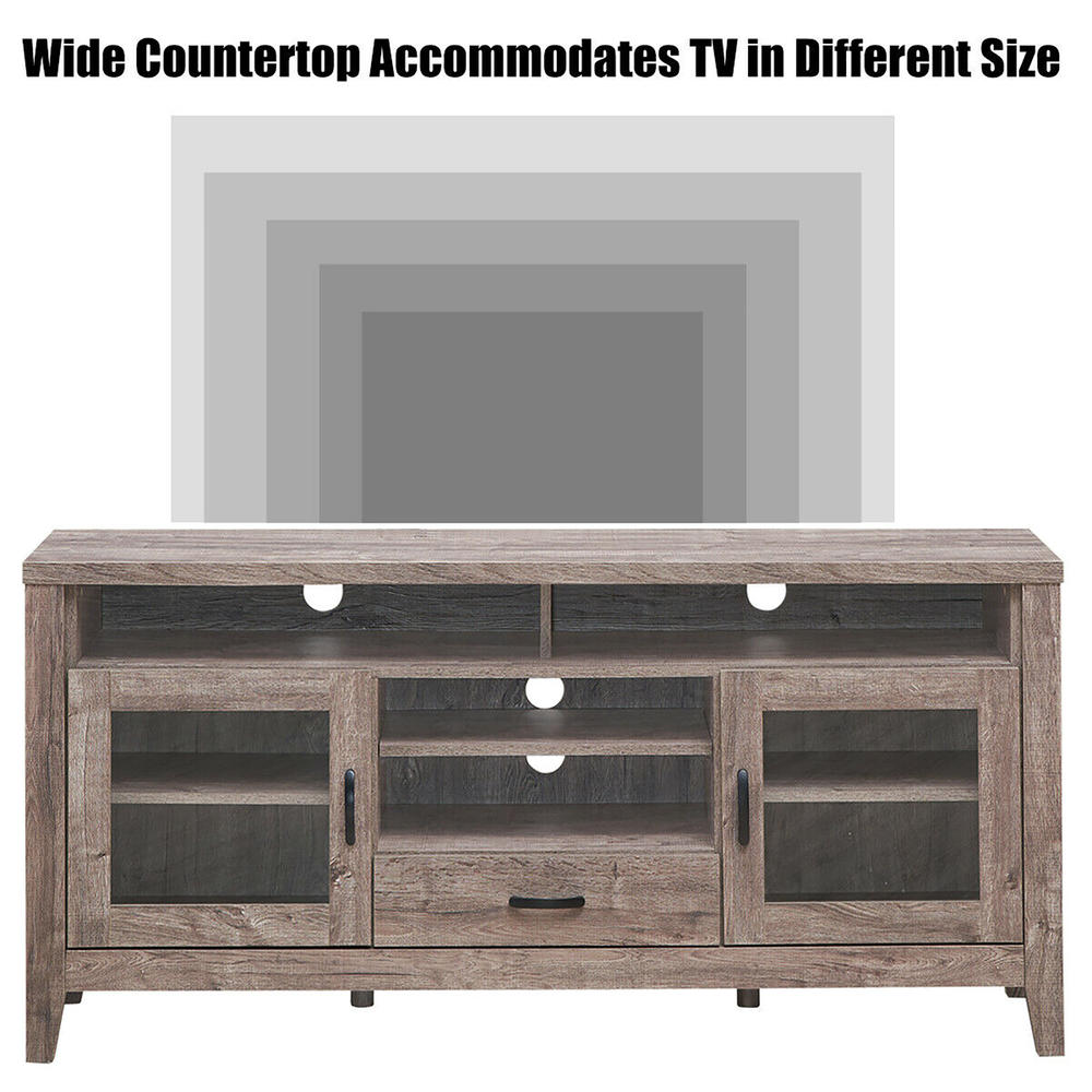 Costway TV Stand Tall Entertainment Center Hold up to 65'' TV w/ Glass Storage & Drawer