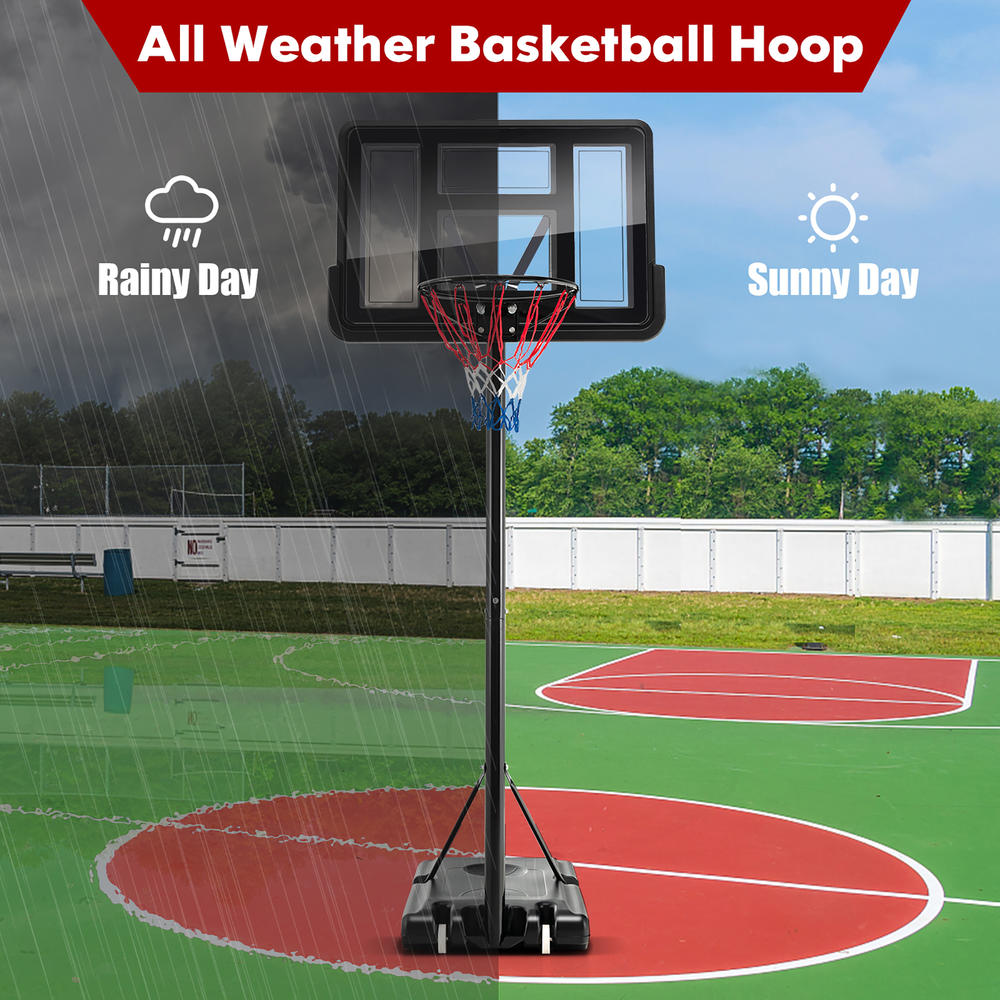 Costway 4.25-10FT Portable Adjustable Basketball Hoop System with 44'' Backboard 2 Nets