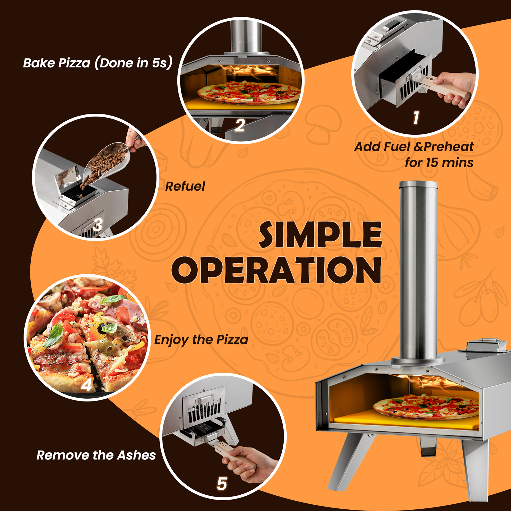 Costway Wood Pellet Pizza Oven Pizza Maker Portable Outdoor Pizza Stone w/ Foldable Leg