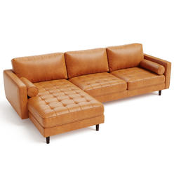 Costway 105'' Air Leather L-Shaped Sectional Sofa w/ Chaise Lounge & 2 Bolster Pillows