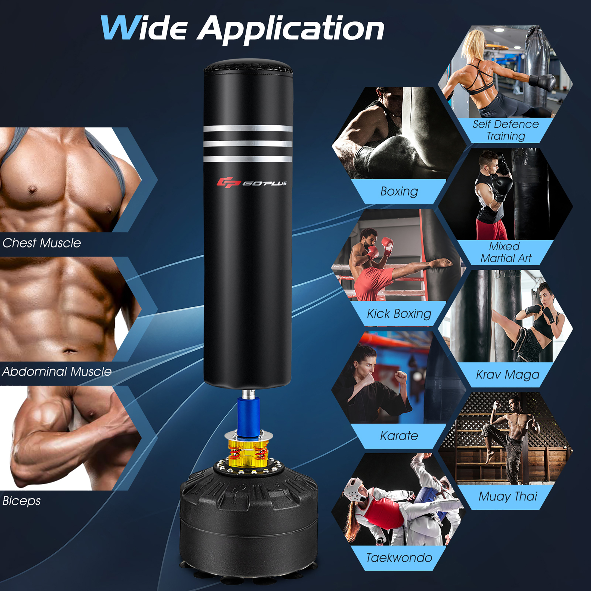 Costway Goplus 70'' 220Lbs Freestanding Punching Boxing Bag w/12 Suction Cup Base Shock Absorber
