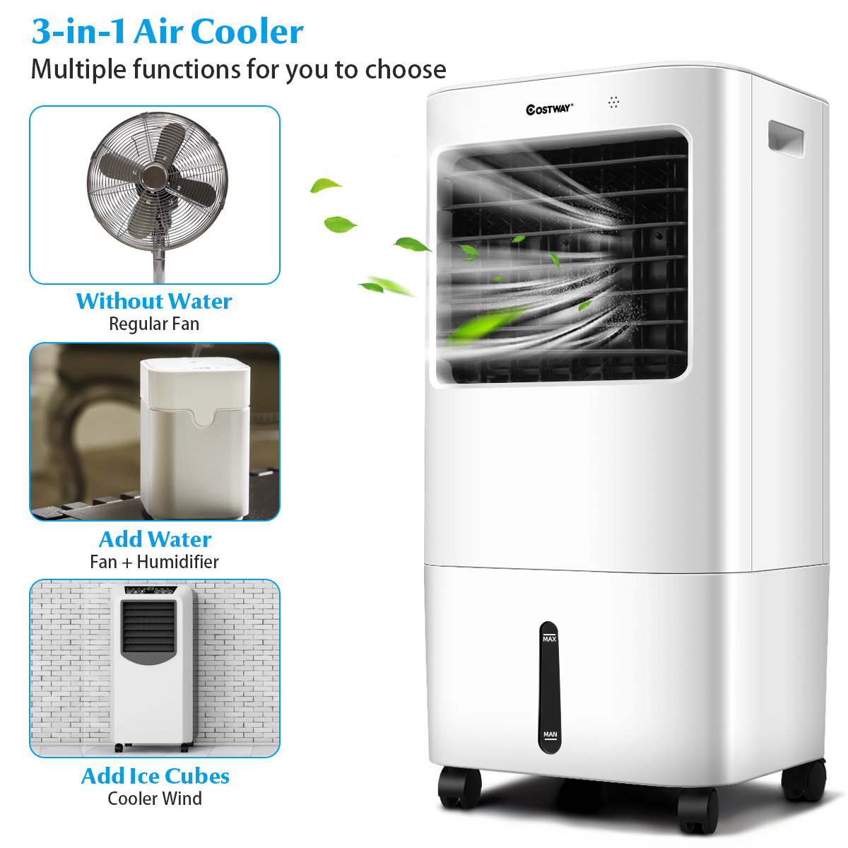 Costway Evaporative Portable Air Cooler Fan & Humidifier w/ Remote Control 7.5 Timer