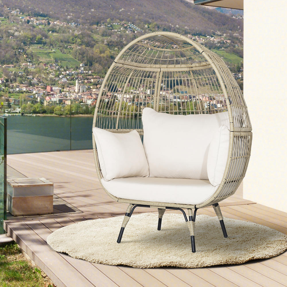 Costway Patio Oversized Rattan Egg Chair Lounge Basket with 4 Cushions for Indoor Outdoor
