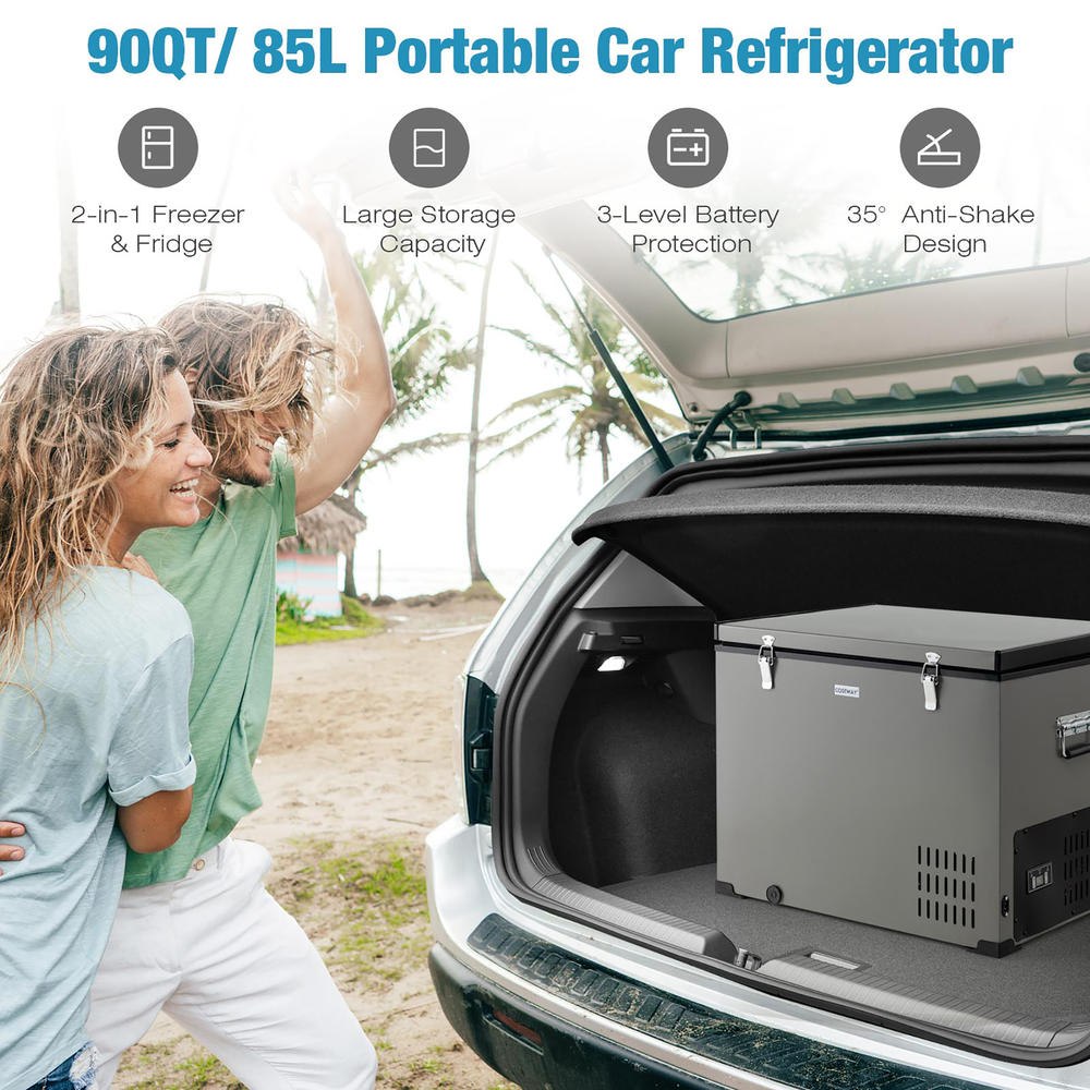 Costway 90 QT Car Refrigerator Portable Travel Freezer w/ Compressor DC 12/24V & AC