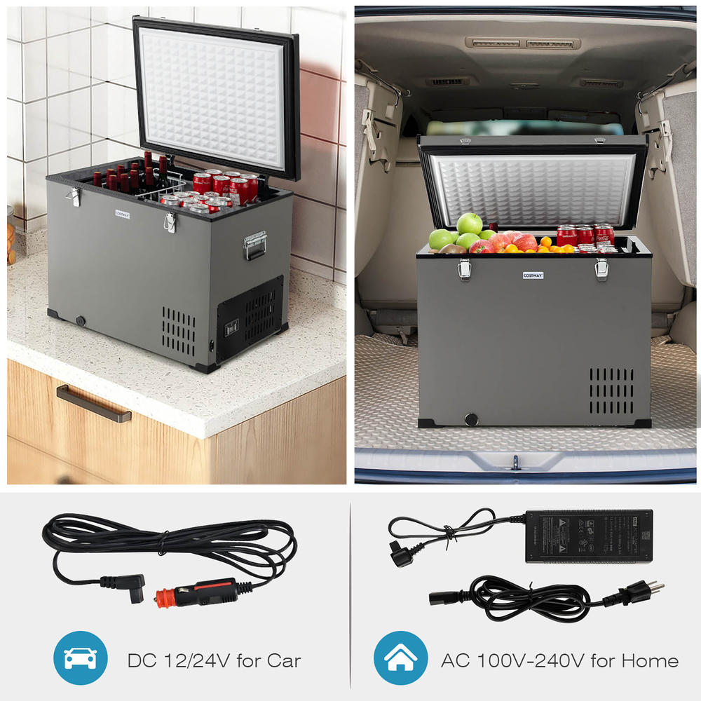 Costway 90 QT Car Refrigerator Portable Travel Freezer w/ Compressor DC 12/24V & AC
