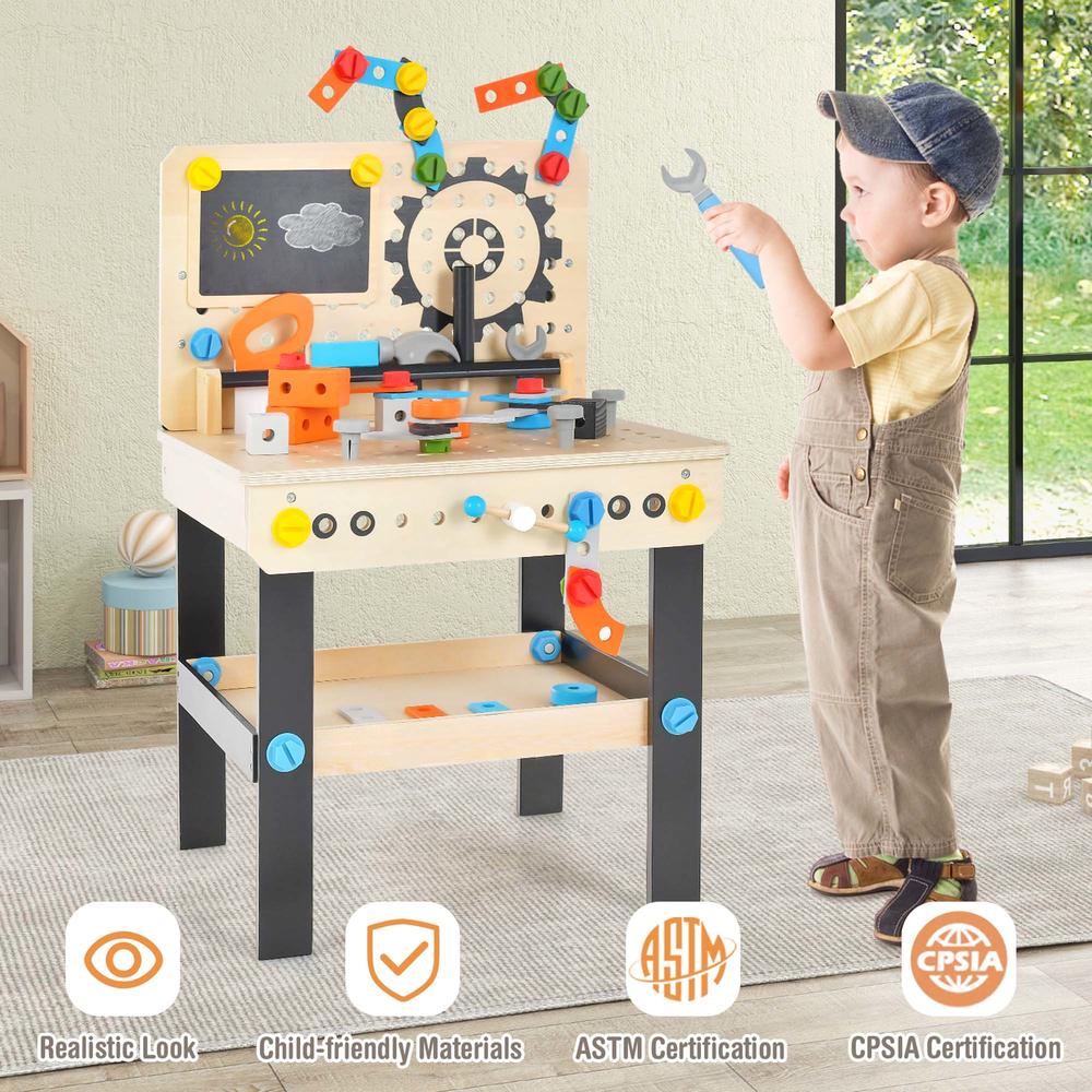 Costway Kids Tool Bench, Pretend Play Workbench with Tools Set & Realistic Accessories