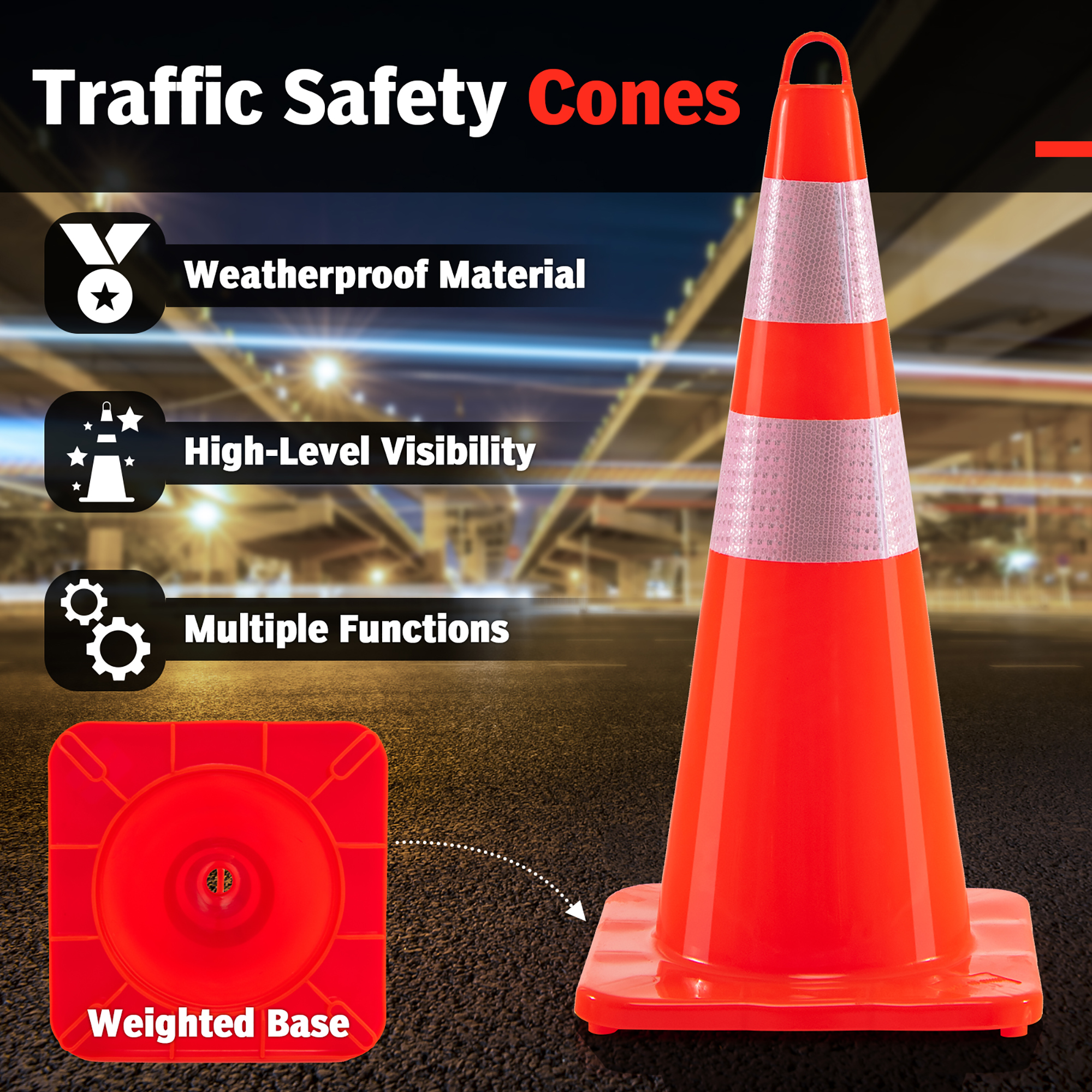 Costway 12 Pack Traffic Safety Cones 28''PVC Orange Cones W/ Reflective Collar & Handle