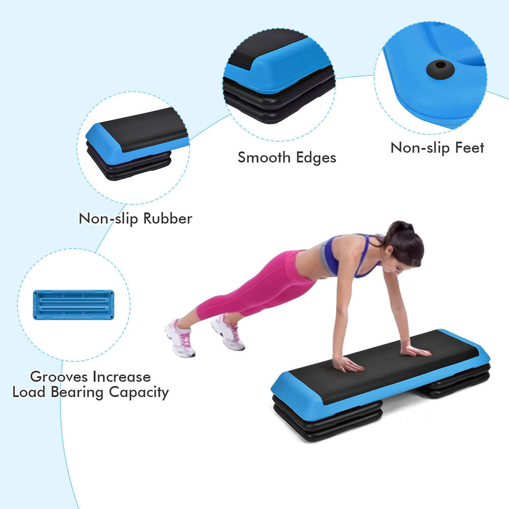 Costway Fitness Aerobic Step Cardio Adjust 4'' - 6'' - 8'' Exercise Stepper w/Risers Blue