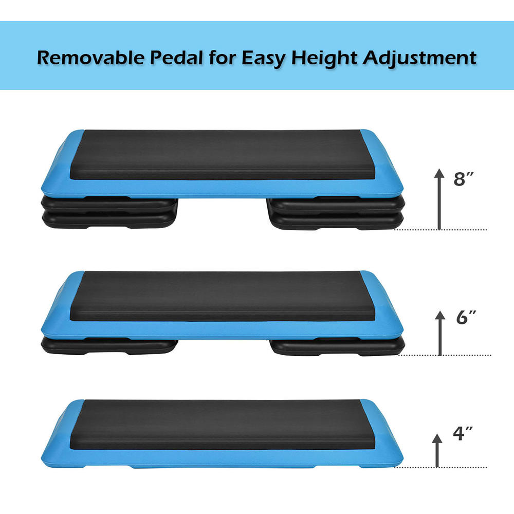 Costway Fitness Aerobic Step Cardio Adjust 4'' - 6'' - 8'' Exercise Stepper w/Risers Blue