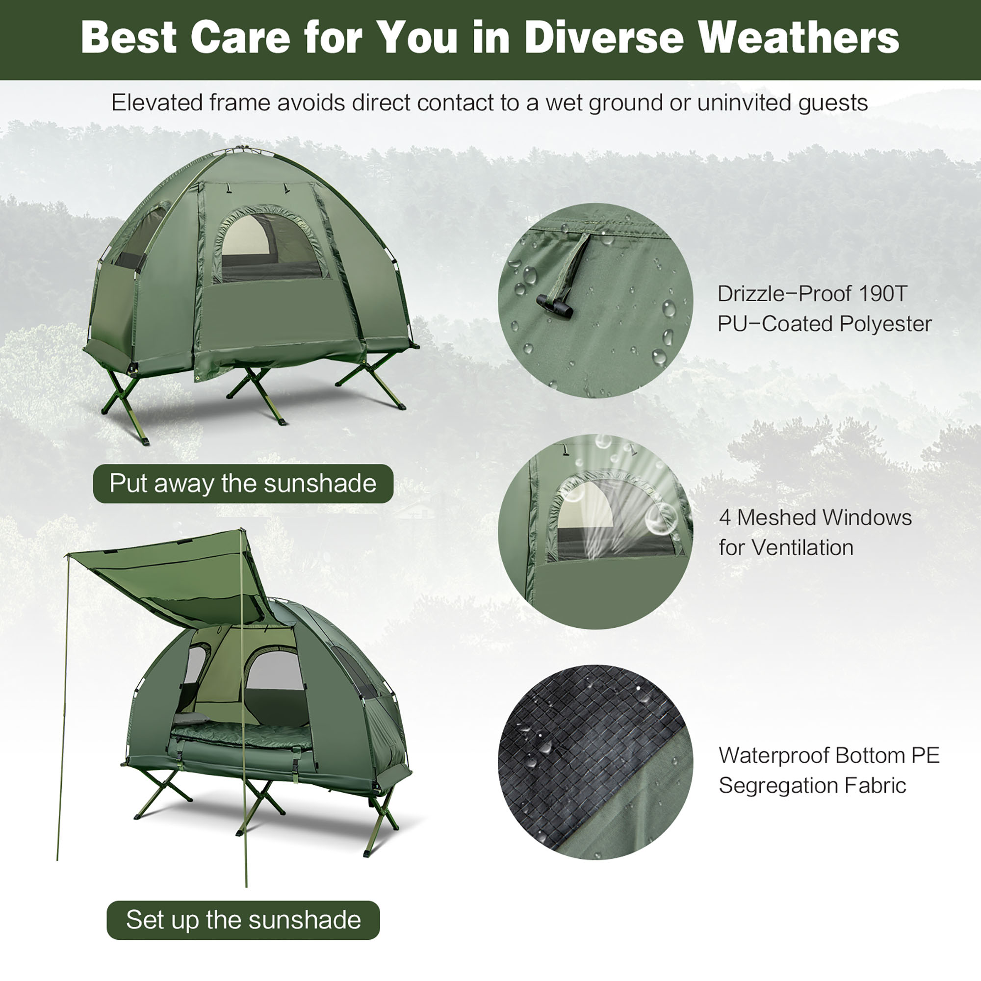 Costway Goplus 1-Person Compact Portable Pop-Up Tent/Camping Cot w/ Air Mattress & Sleeping Bag