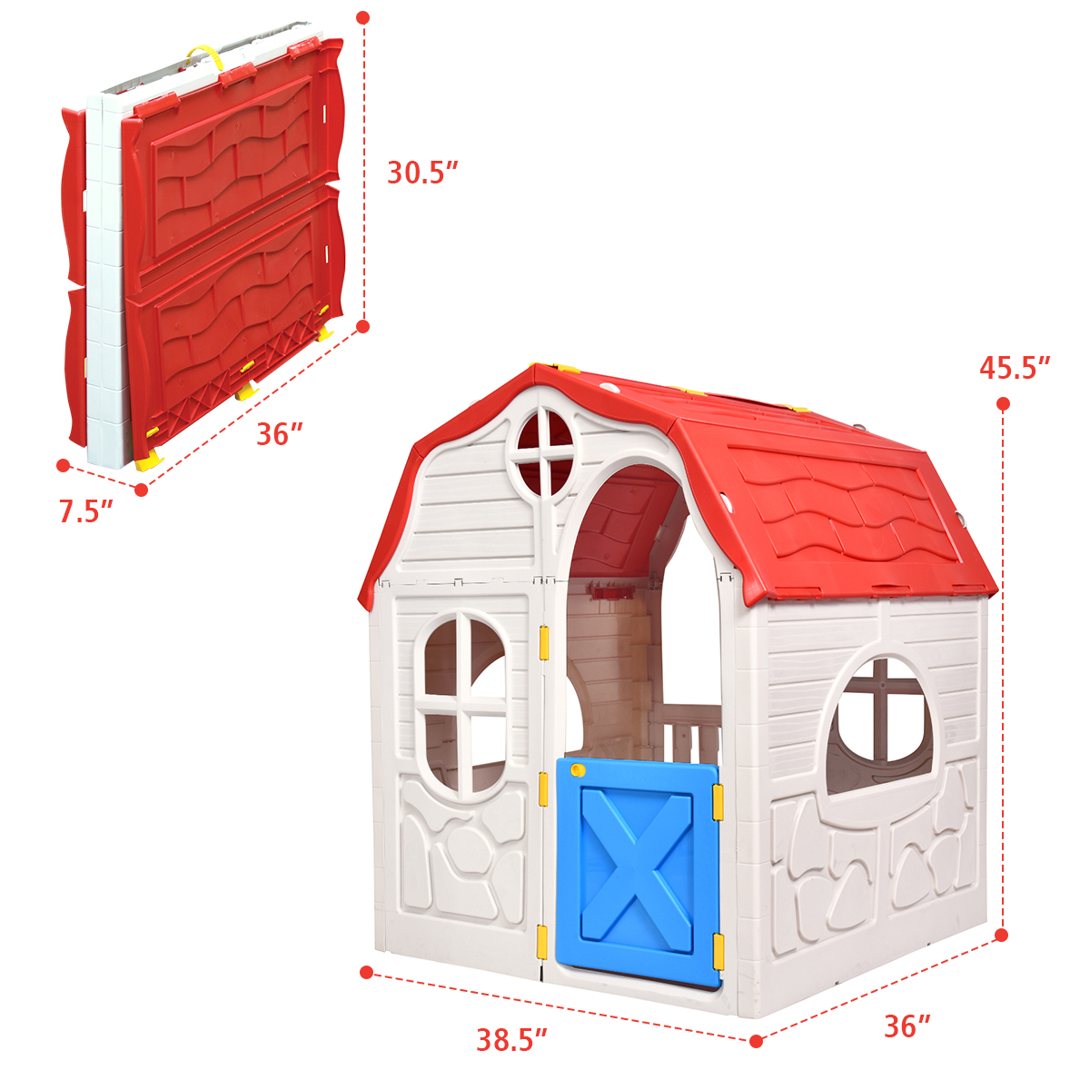 Costway Kids Cottage Playhouse Foldable Plastic Play House Indoor Outdoor Toy Portable