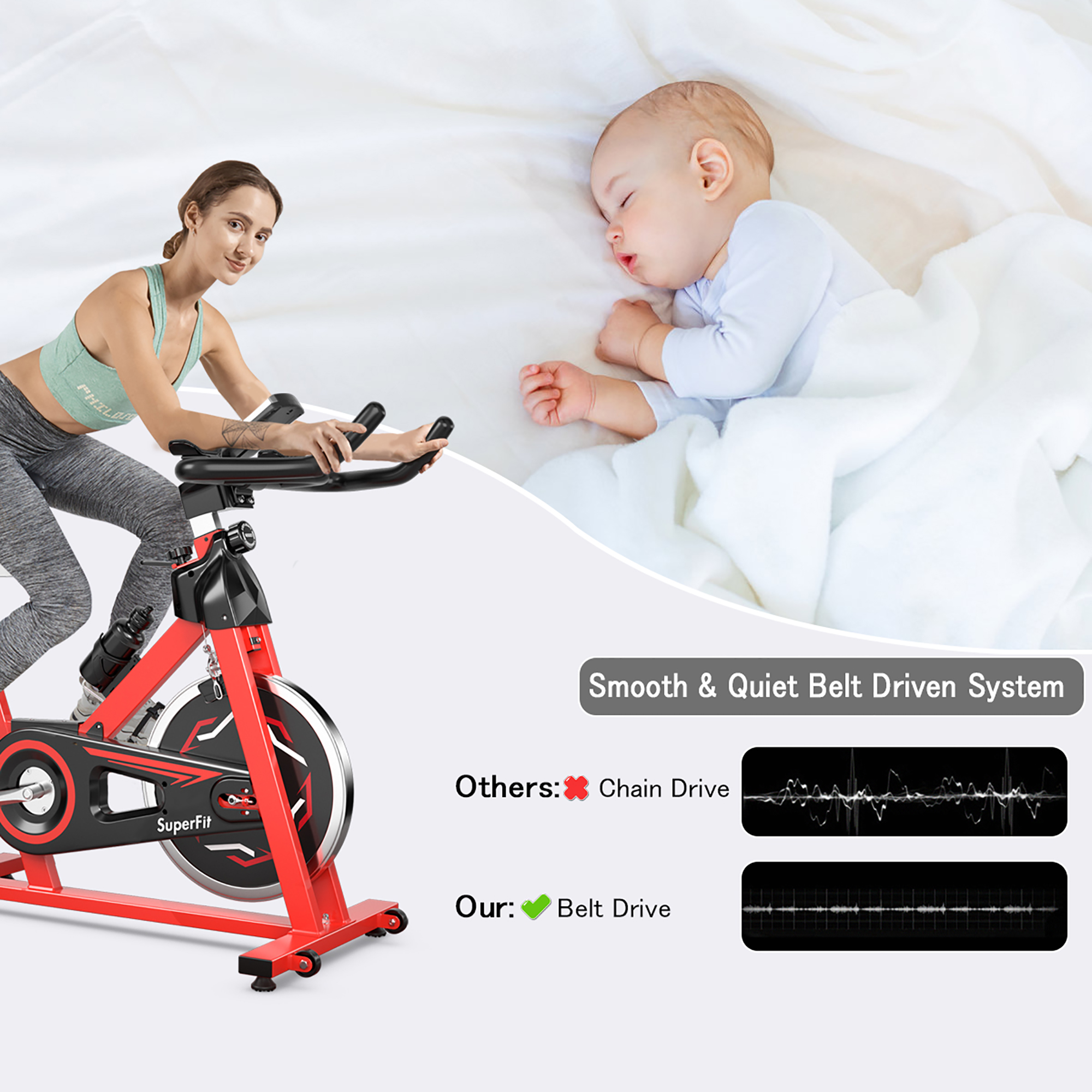 Costway Goplus Stationary Indoor Fitness Cycling Bik w/ LCD Monitor Red