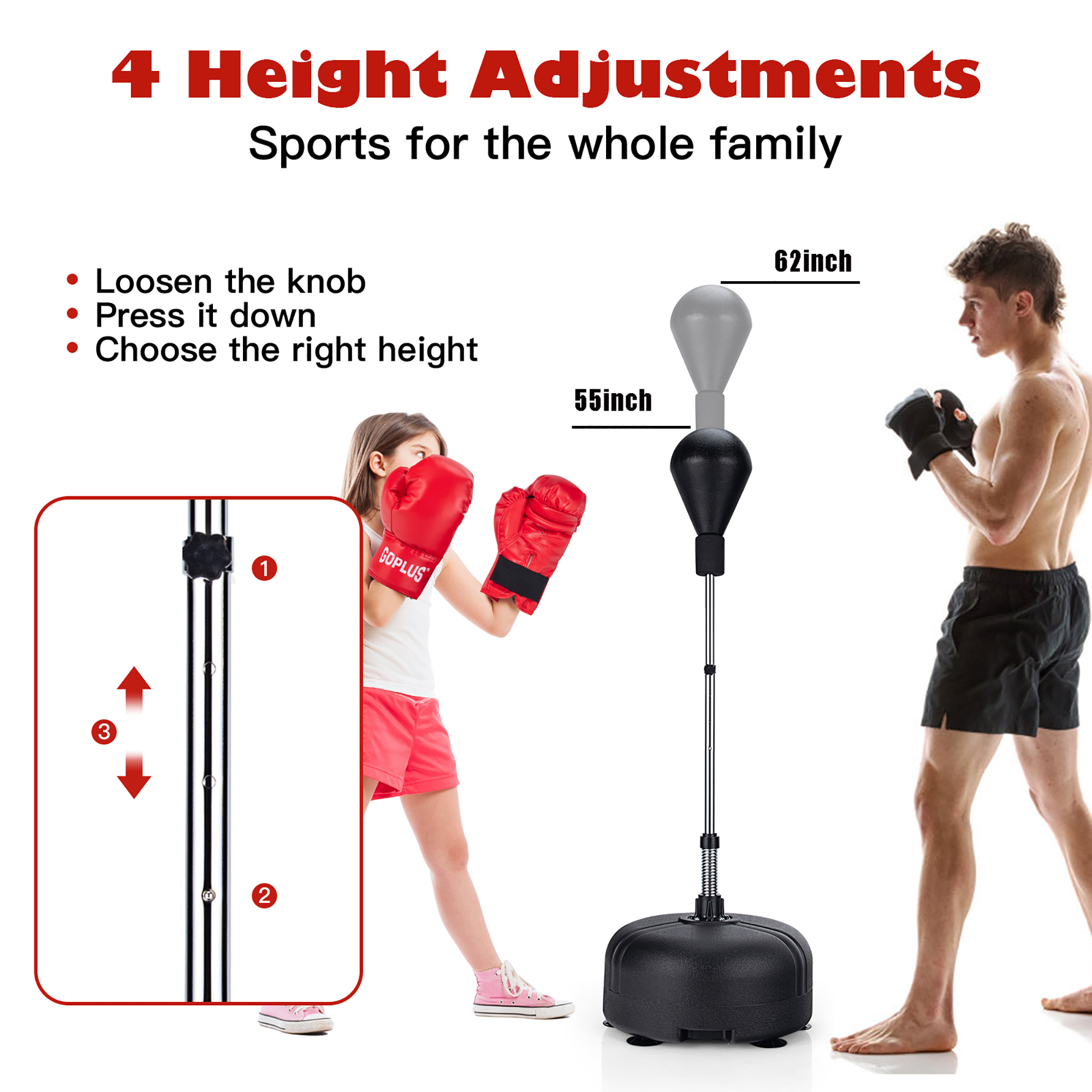 Costway Goplus Freestanding Punching Bag w/Stand Boxing Gloves for Adult Kids Adjustable
