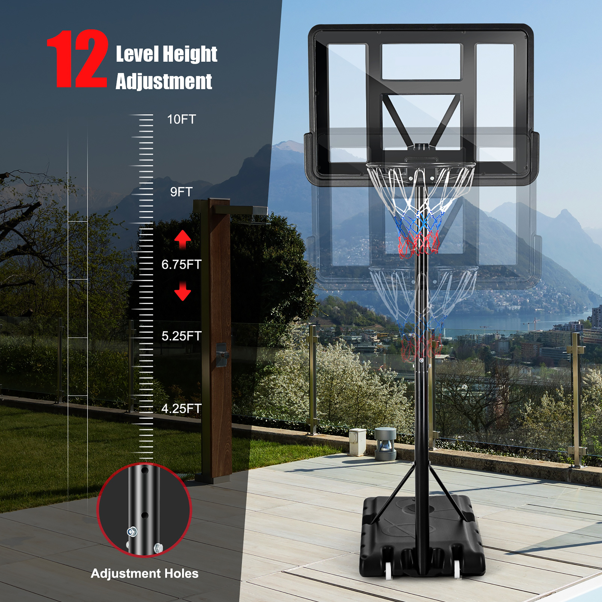 Costway Portable Basketball Hoop Stand Adjustable Height W/Shatterproof Backboard Wheels